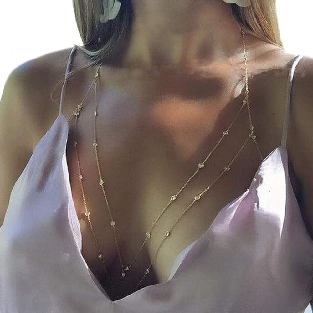 NEW! Women's Body Chain Bra Sexy Beads Shiny Luxury Long Rhinestone